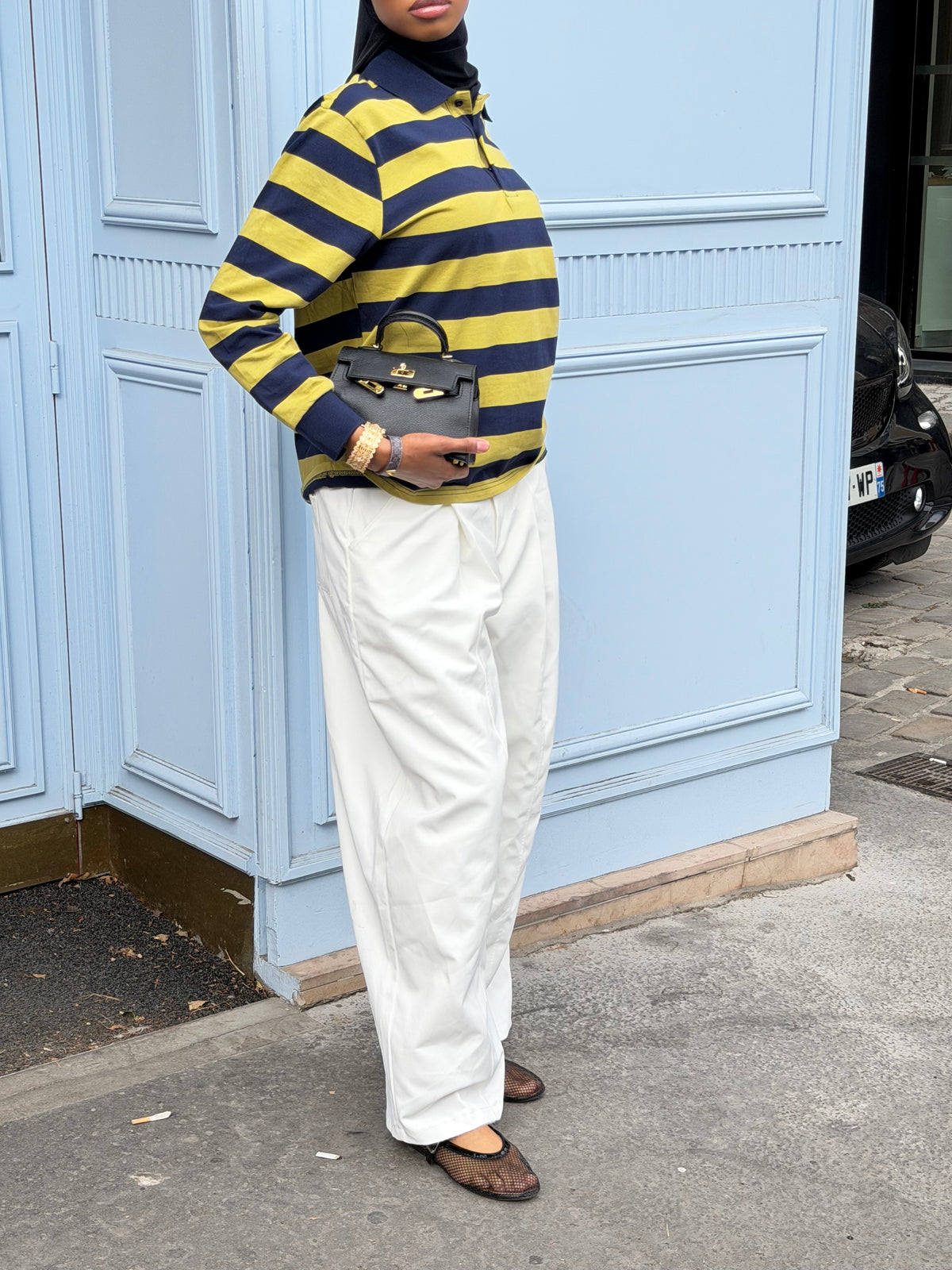 Pull rayé jaune et bleu Amber